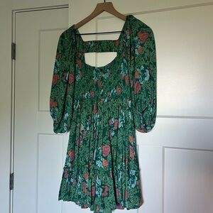 Free People Green Dress with Floral Patterns